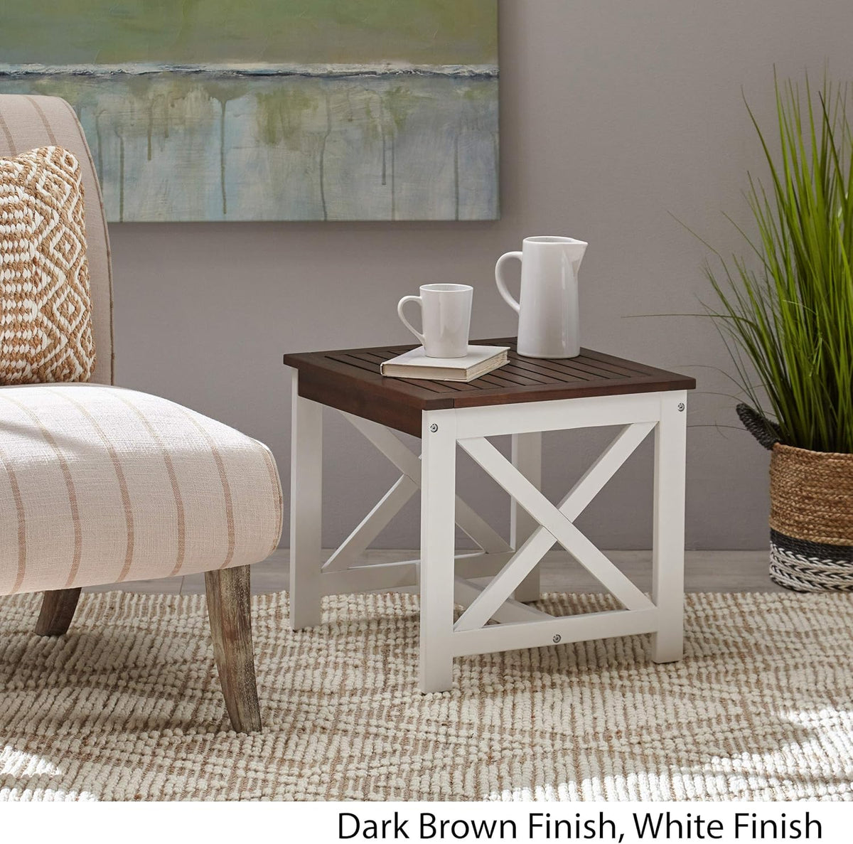 Acacia Wood End Table, Dark Brown Finish L502571