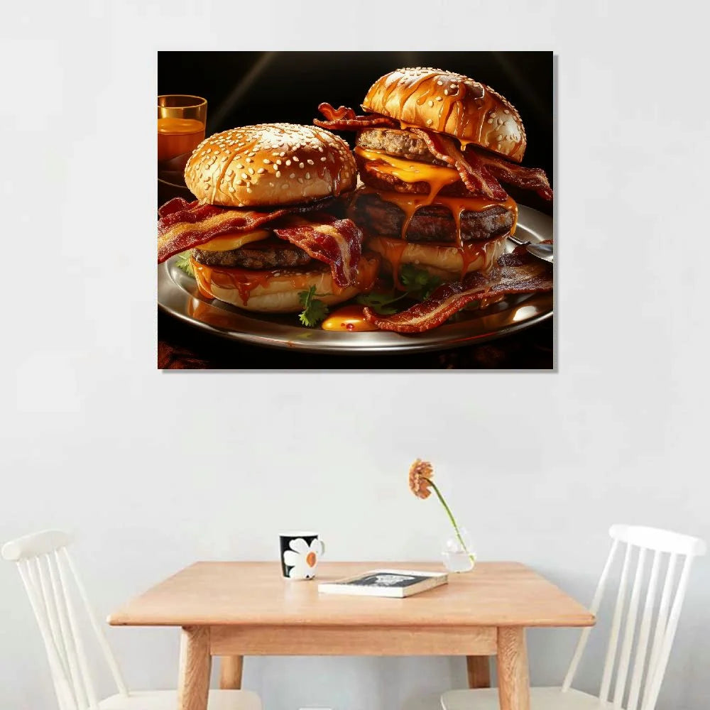 Canvas Wall Art American Burger Stretched and Framed M4620