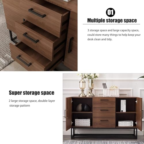 White Sideboard Storage Cabinet with Shelves and 2 Doors E833