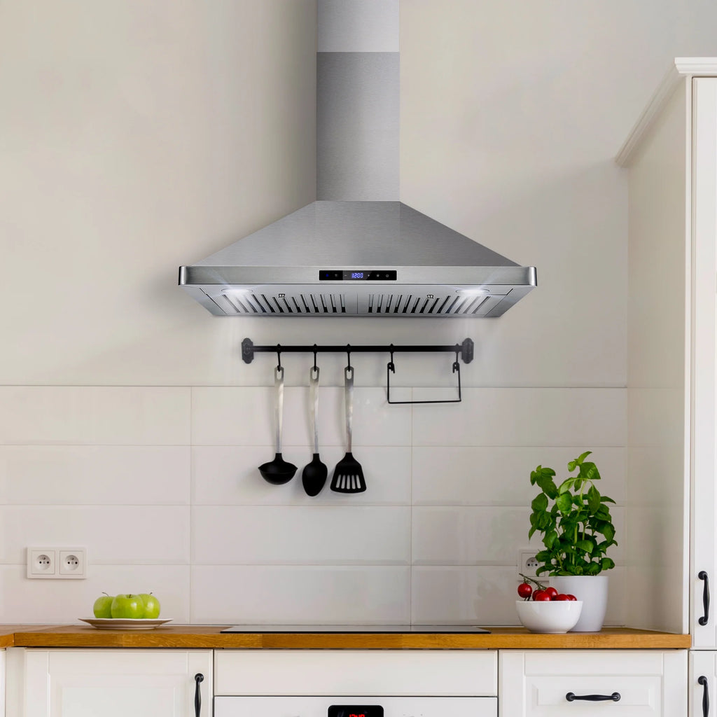 Stainless Steel Ductless Wall Mount Range Hood with LED Lighting and Carbon Filter Kit V54685