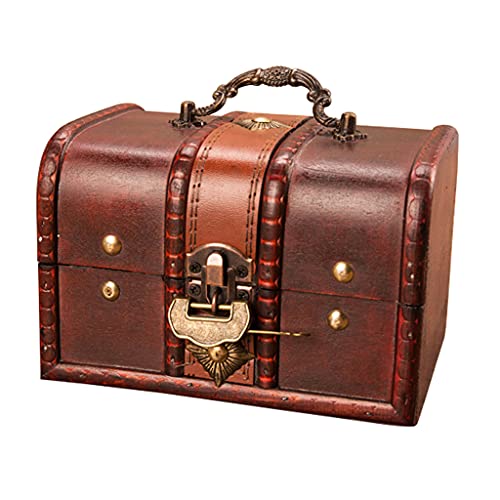Antique Wooden Jewelry Storage Trunk Box With Metal Lock P8514