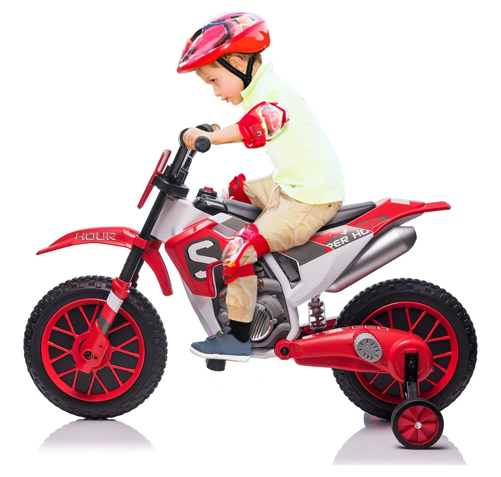 12V Kids Off-Road Ride on Dirt Bike with Training Wheels, Green O265346