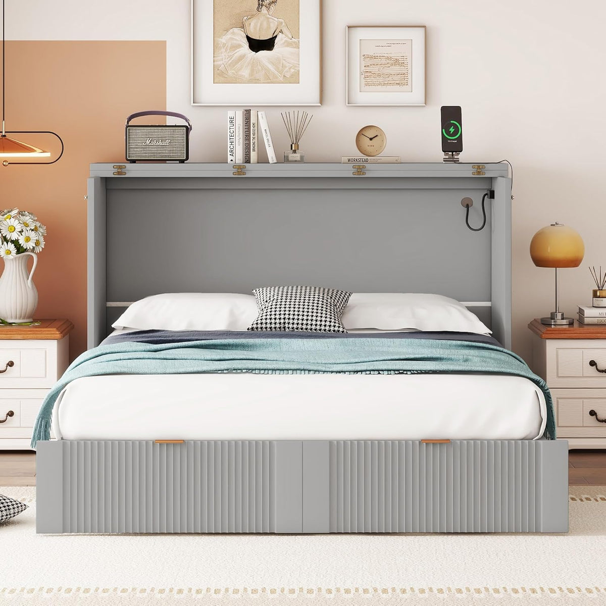 Gray Full Size Murphy Bed with Storage Drawers G801048