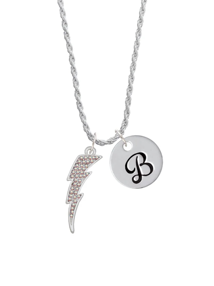 Clear AB Crystal Lightning Bolt Script Initial Charm Necklace, 20"+3" T231