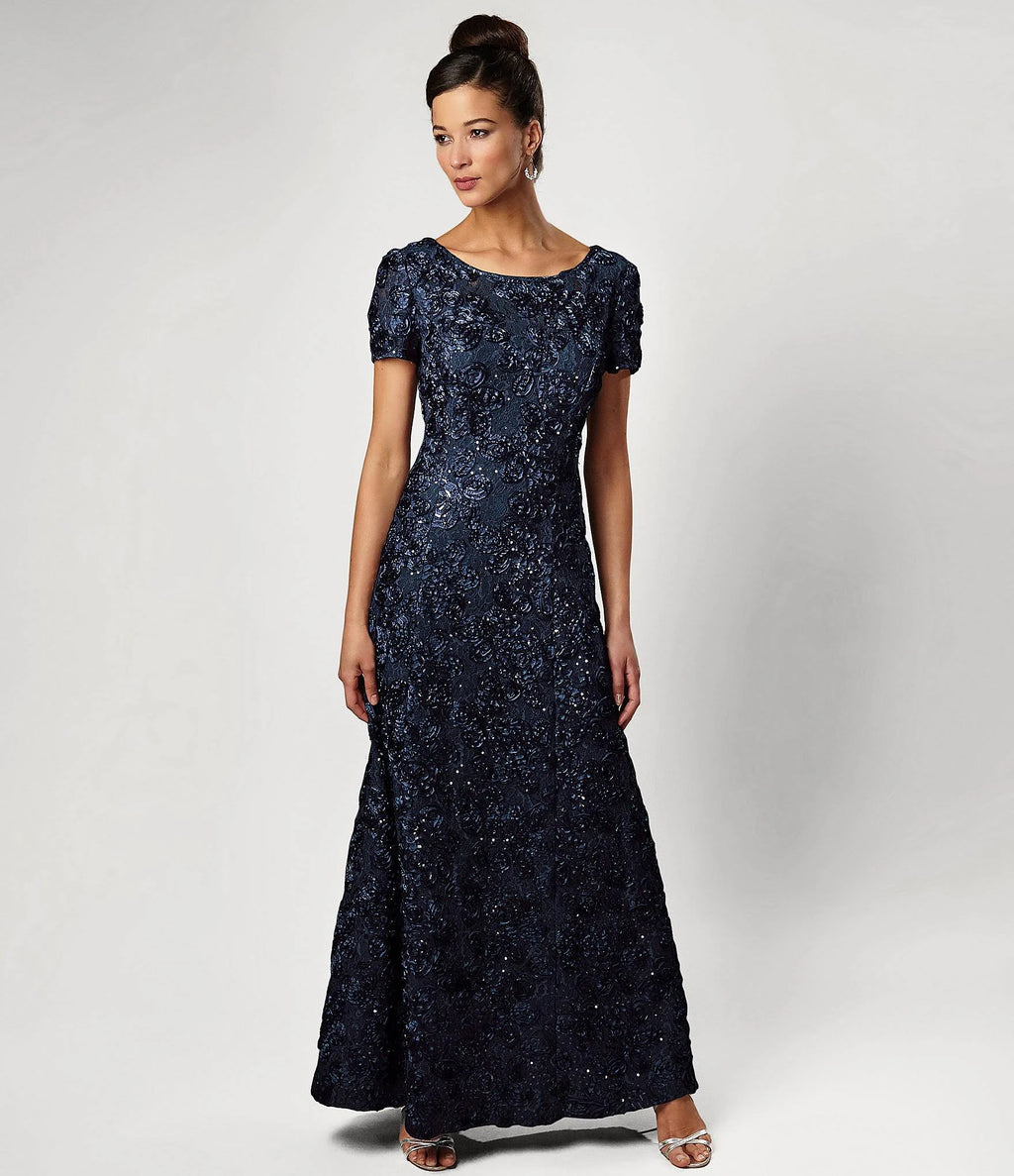 Petite Sequined-Lace Rosette-Rose Gown K7448