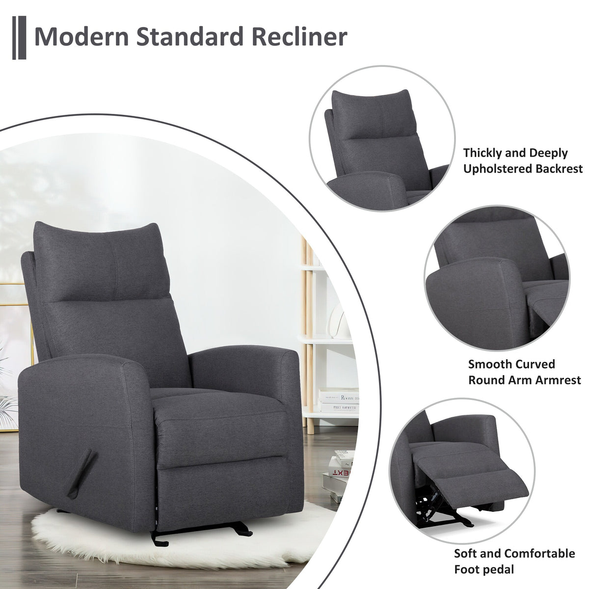 Fabric Rocker Recliner Chair Steel Glider W4894