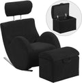 Black Fabric Rocking Chair with Storage Ottoman S683