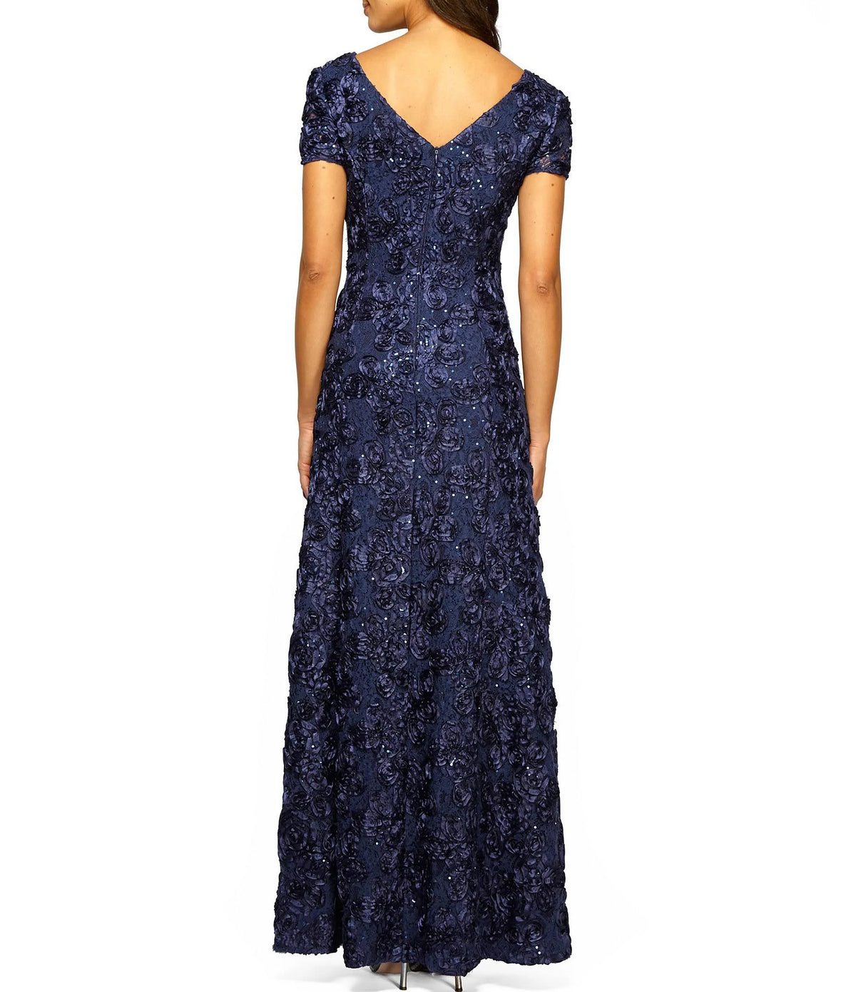 Petite Sequined-Lace Rosette-Rose Gown K7448