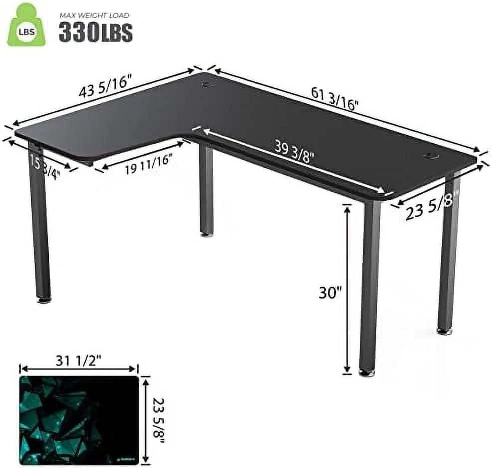 L-Shaped Computer Desk with Large Mouse Pad & Cable Management V59328