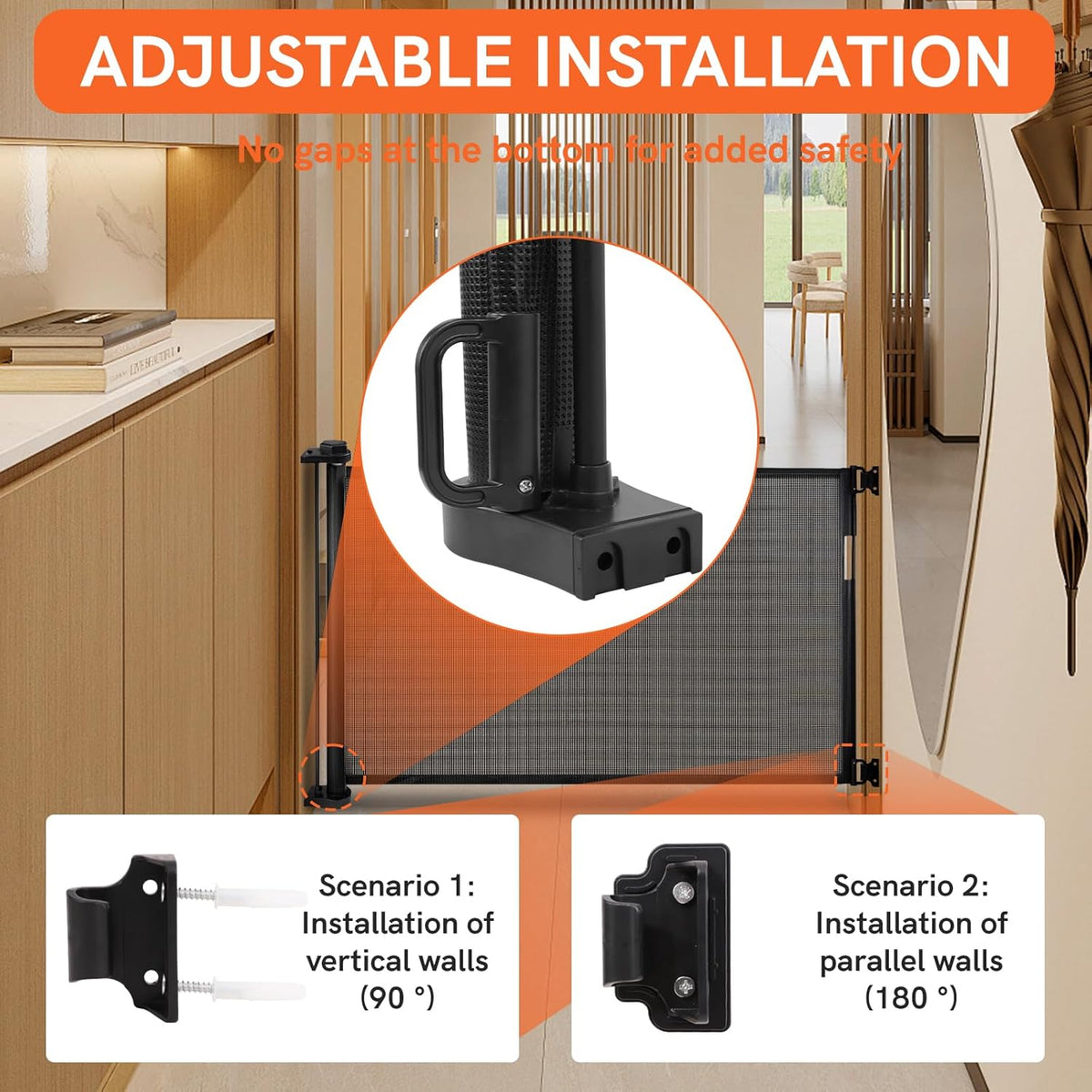 Black Retractable Baby Pet Gate, 31" Tall, Extends to 71" Wide G9054