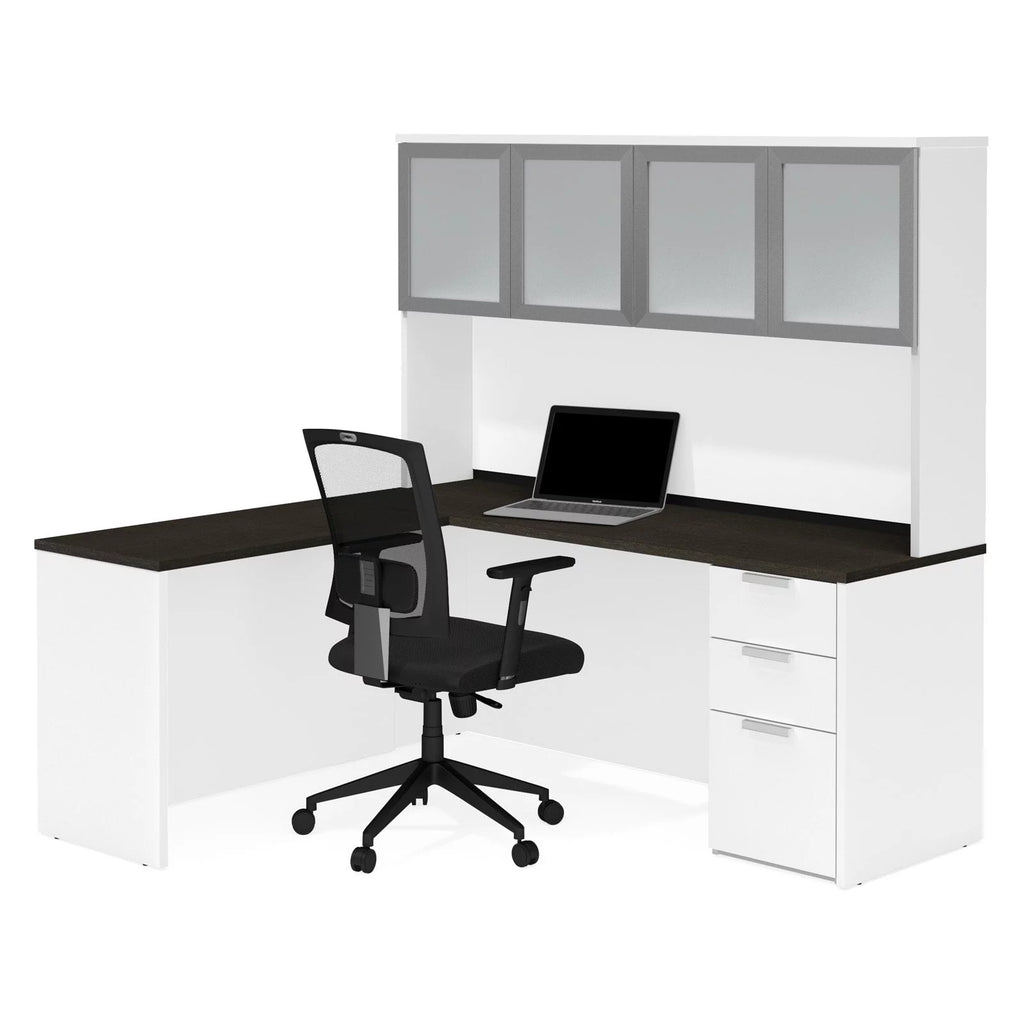 L Desk with 4 Door Hutch N477
