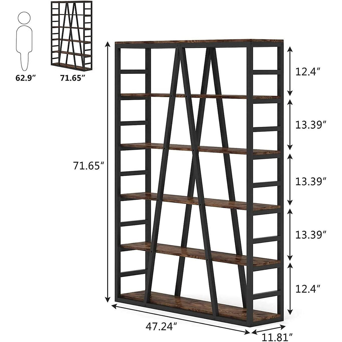White 6 Tier Industrial Bookshelf V469163