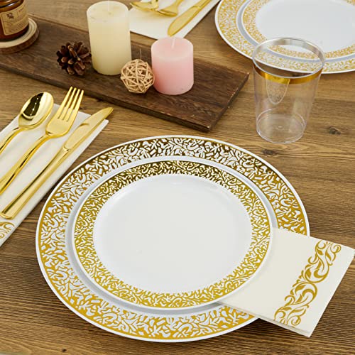 350 Ct Gold Plastic Dinnerware Set L73372