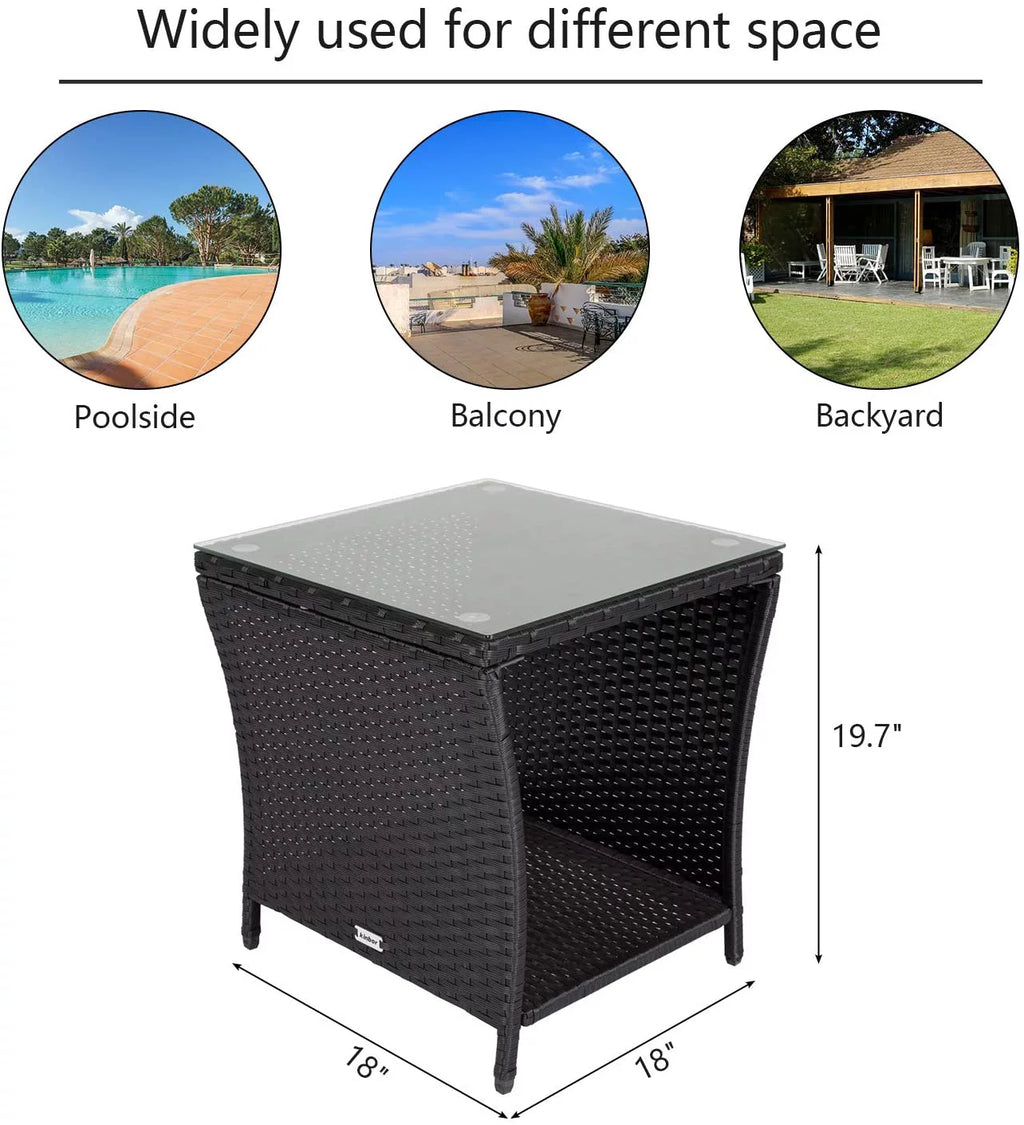 Black Wicker Square Side Table with Storage V1081