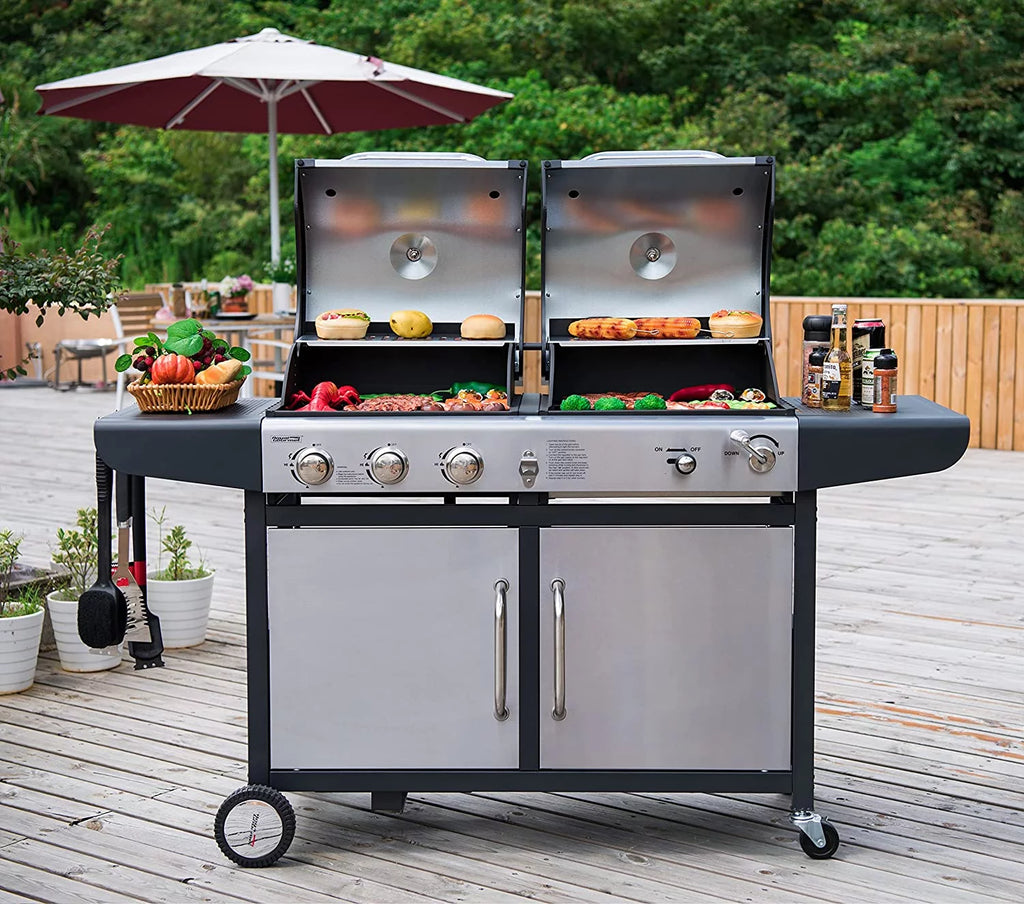3-Burner Dual Fuel Gas and Charcoal Grill Combo with Cover R50846