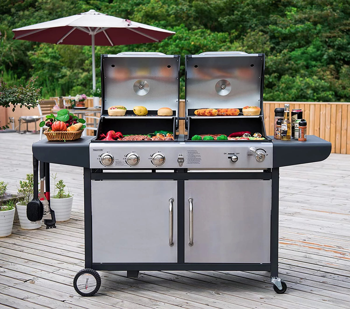 3-Burner Dual Fuel Gas and Charcoal Grill Combo with Cover R50846