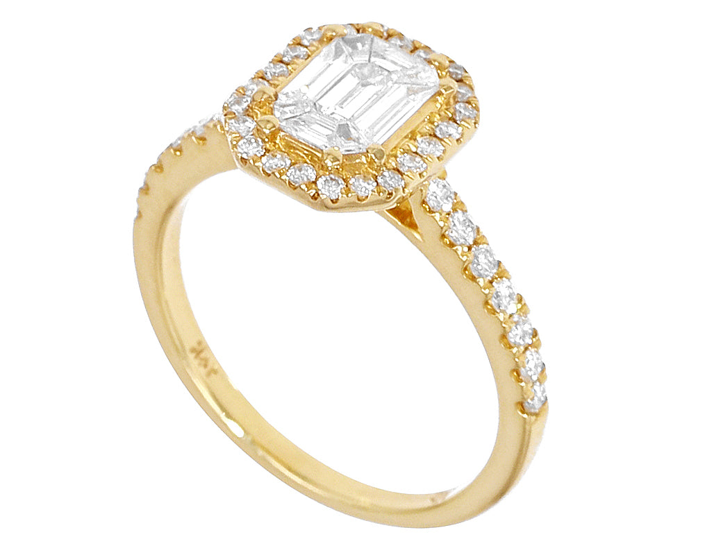 Emerald Diamond 0.75CT Engagement Ring 14K Yellow Gold N116