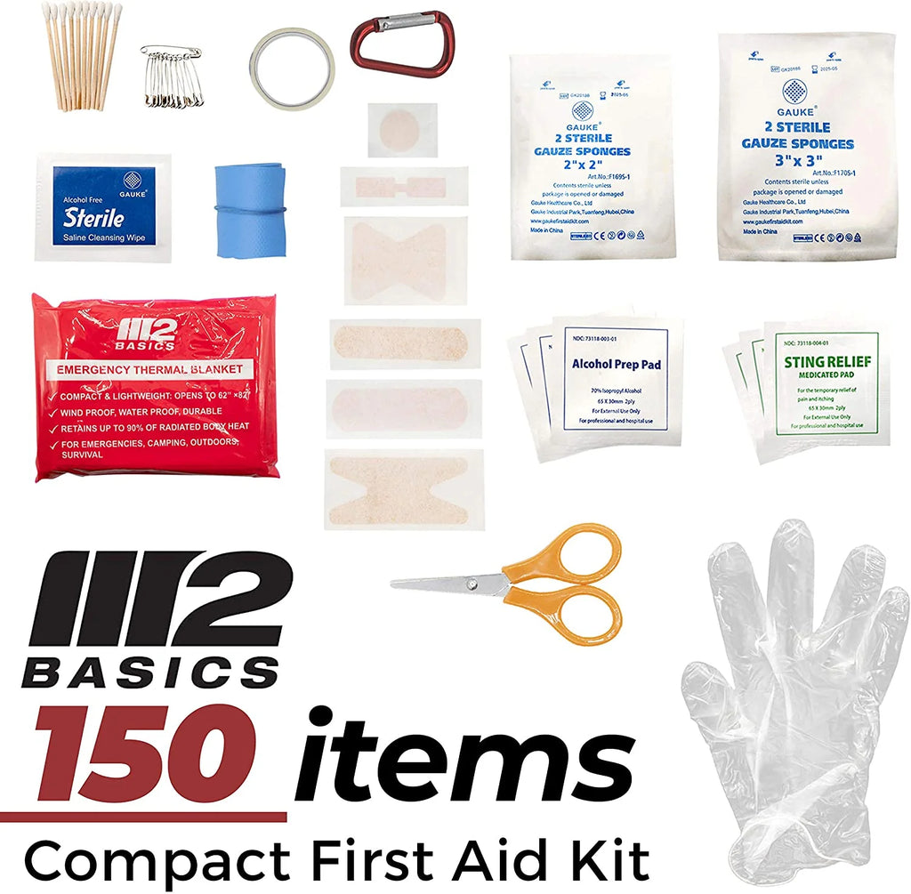 150 Piece First Aid Kit with Carabiner, Emergency Blanket, Medical Survival Bag E7261