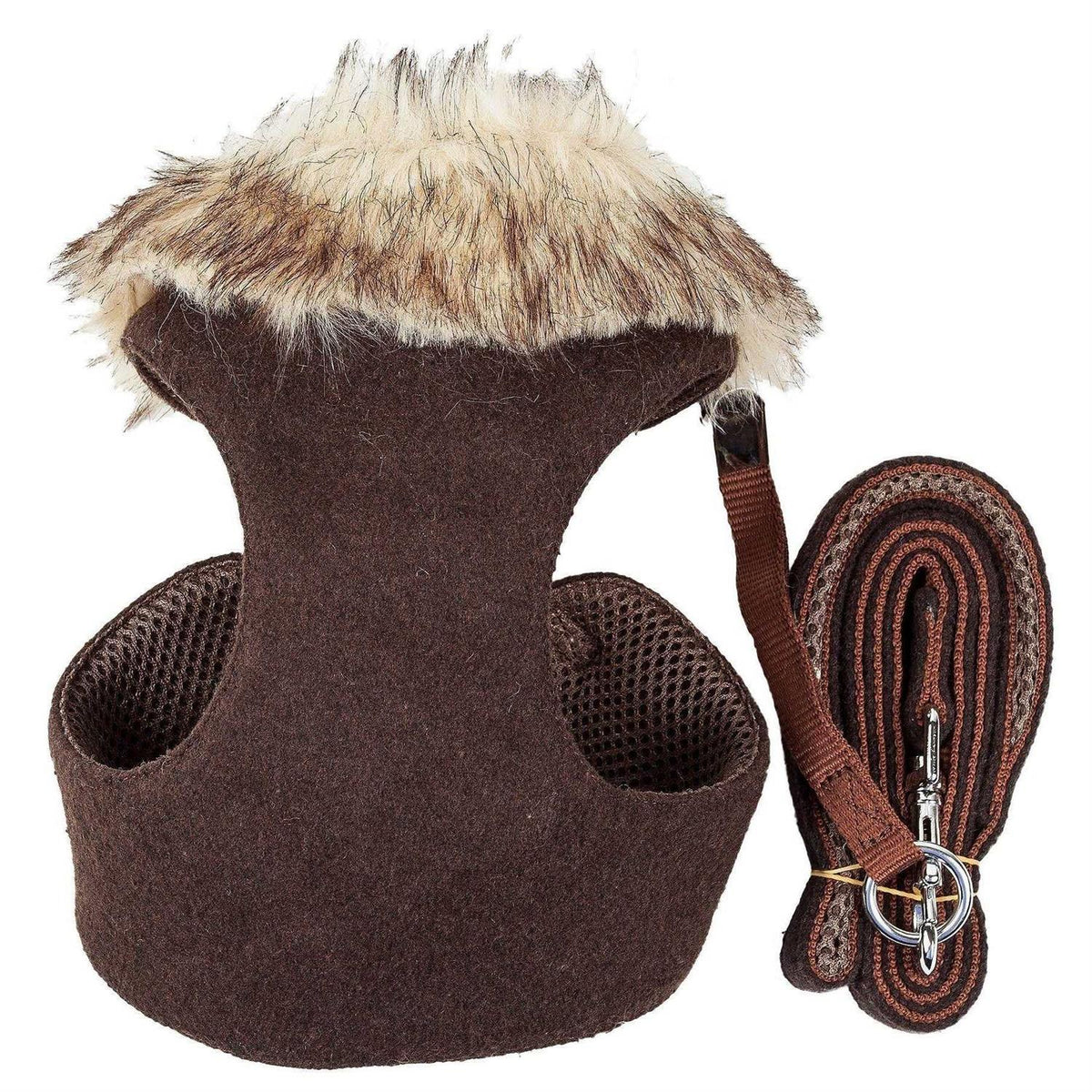 Adjustable Mesh Dog Harness-Leash with Fur Collar U680554