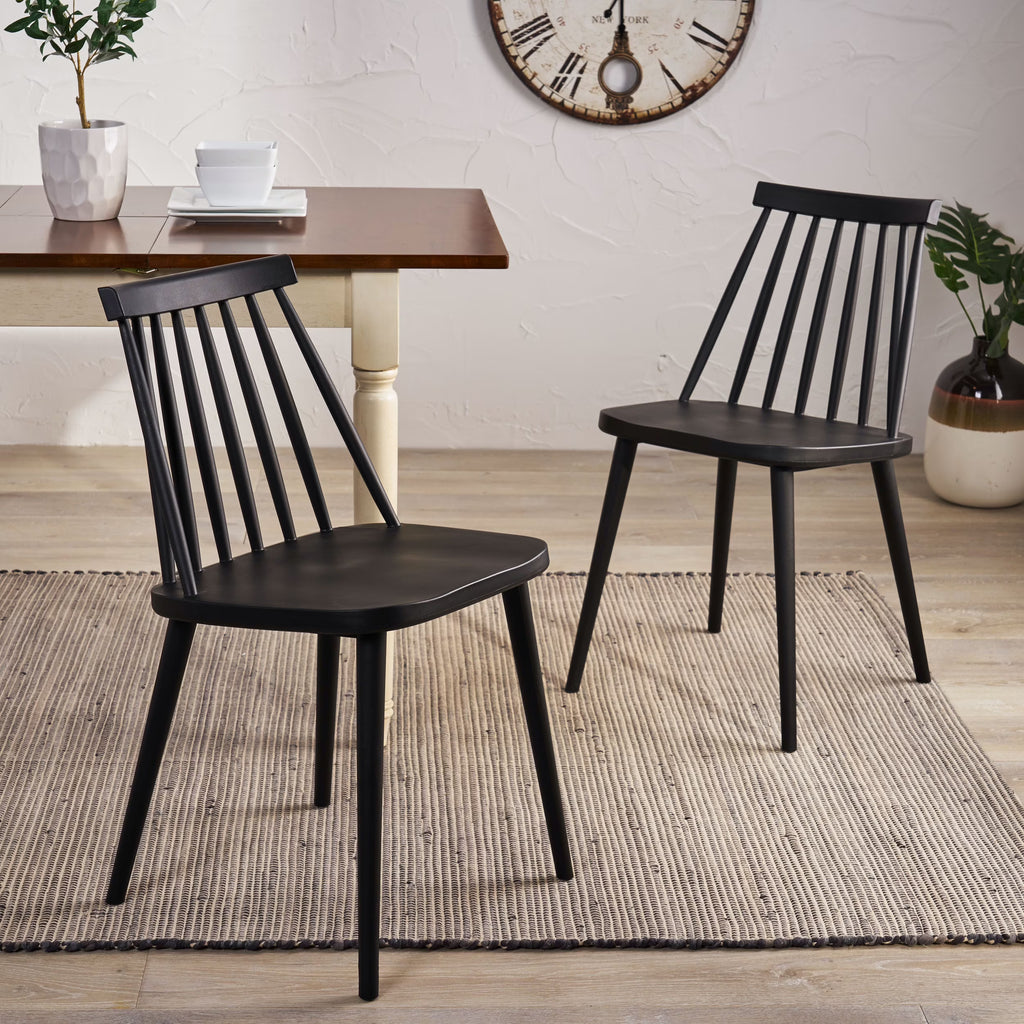 Black Spindle-Back Plastic Dining Chair Set of 2 P941