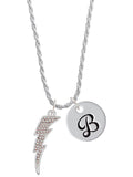 Clear AB Crystal Lightning Bolt Script Initial Charm Necklace, 20"+3" T231