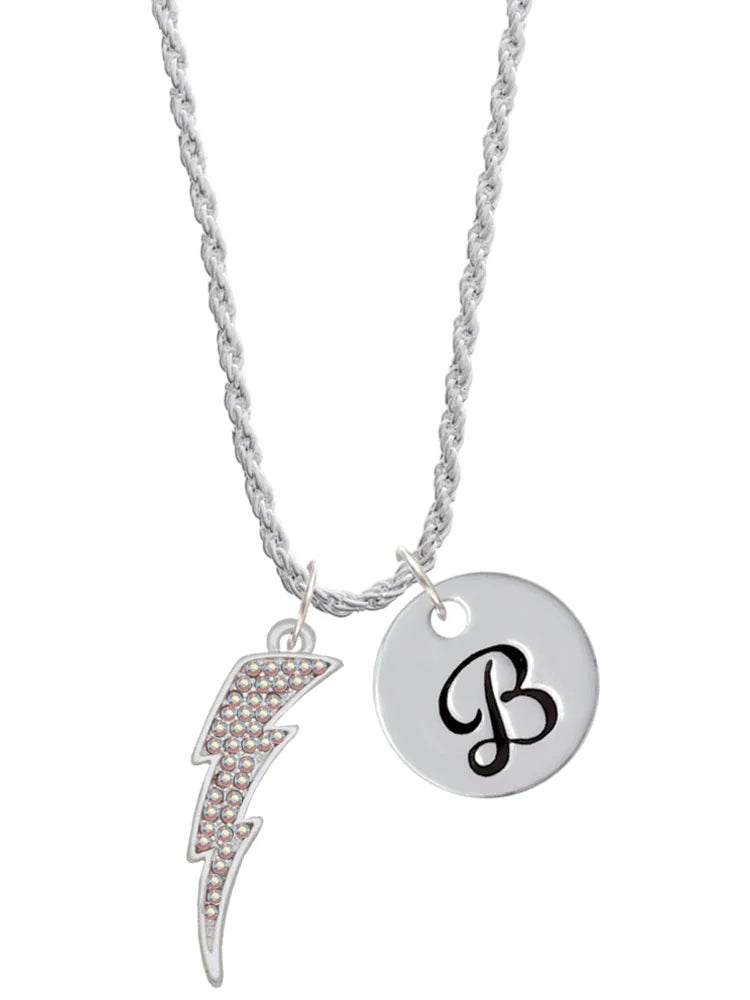 Clear AB Crystal Lightning Bolt Script Initial Charm Necklace, 20"+3" T231