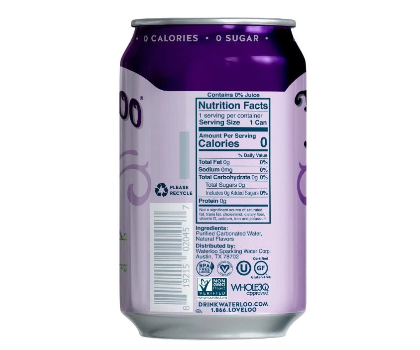 Waterloo Sparkling Water Flavor Grape, 12 Ounce - Pack Of 24 T916