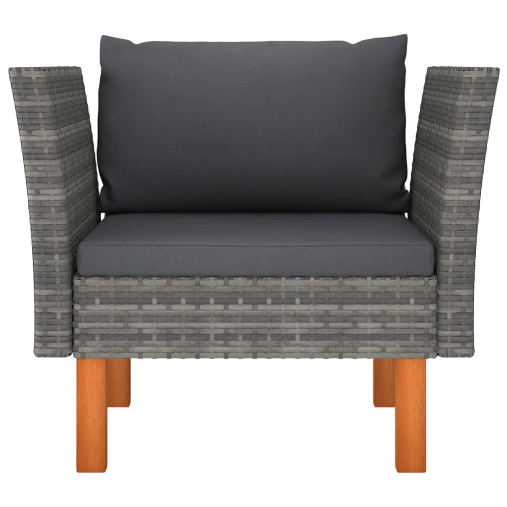 Gray Poly Rattan and Eucalyptus Wood Patio Sofa with Cushions N557788