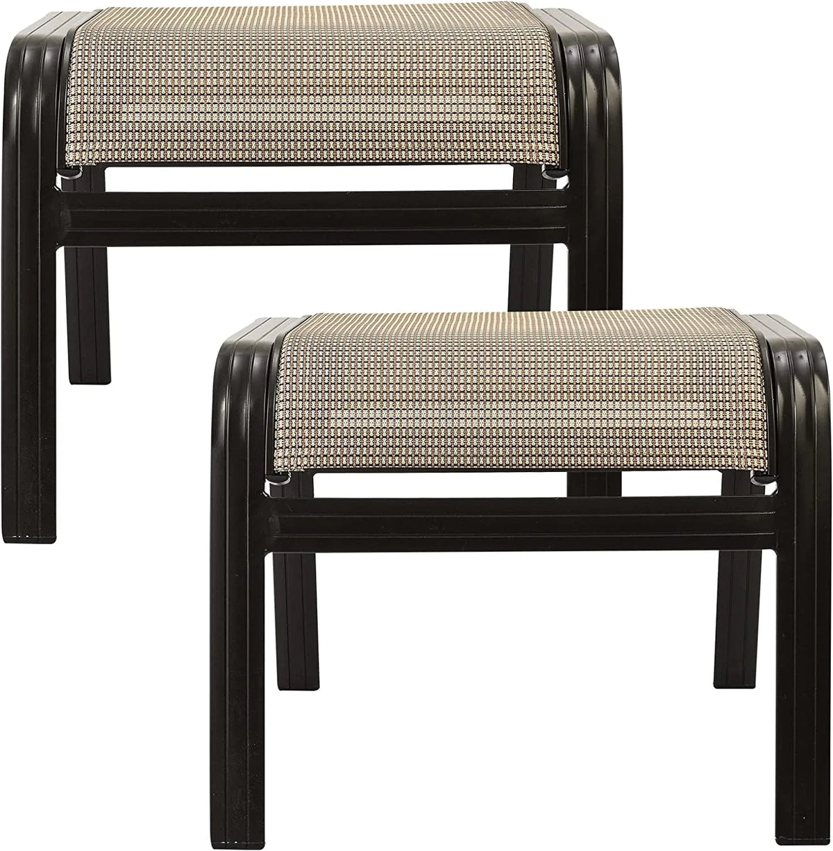Beige Portable Metal Outdoor Ottoman Footstool 2 Set T1416