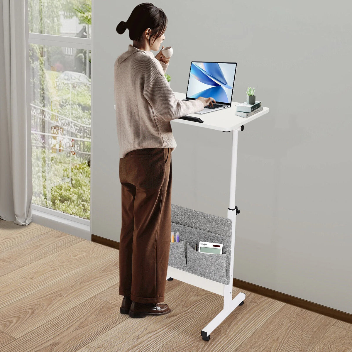 Adjustable Rolling Laptop Desk with Storage Q254