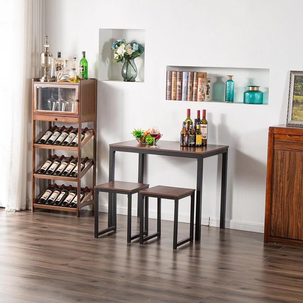 3 Piece Walnut Dining Table with Two Stools X225935