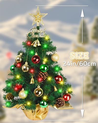 24 Inch Green Artificial Tabletop Christmas Tree with LED Lights F492187