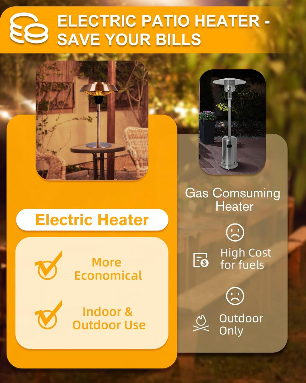 1500W Infrared Electric Patio Heater with Brush Copper Finished U155
