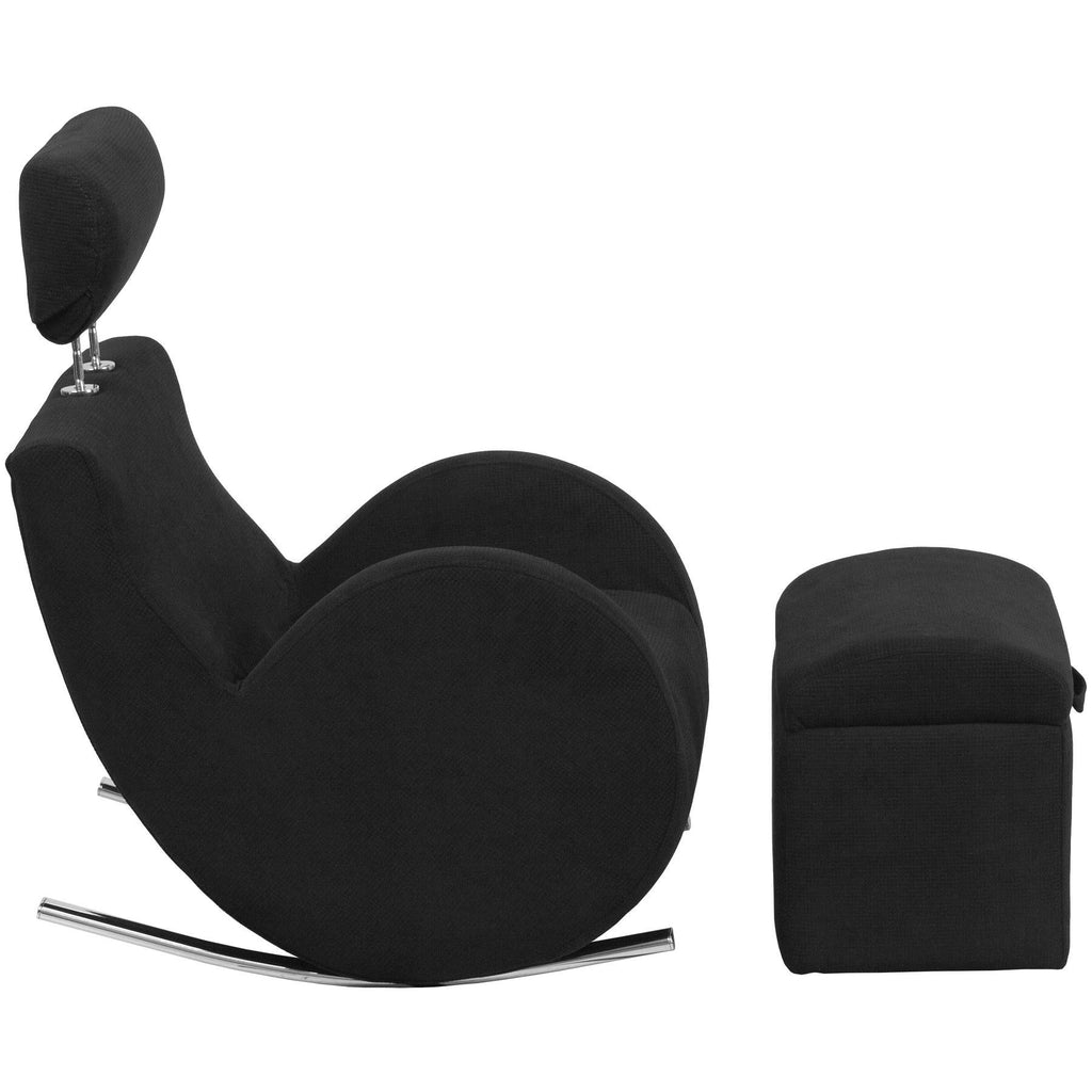 Black Fabric Rocking Chair with Storage Ottoman S683