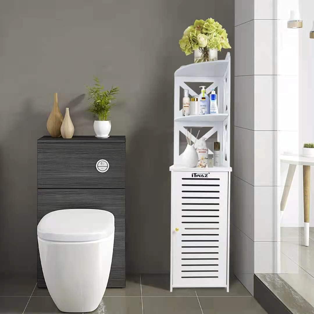 White Free-Standing Bathroom Storage Cabinet with Single Door W53347