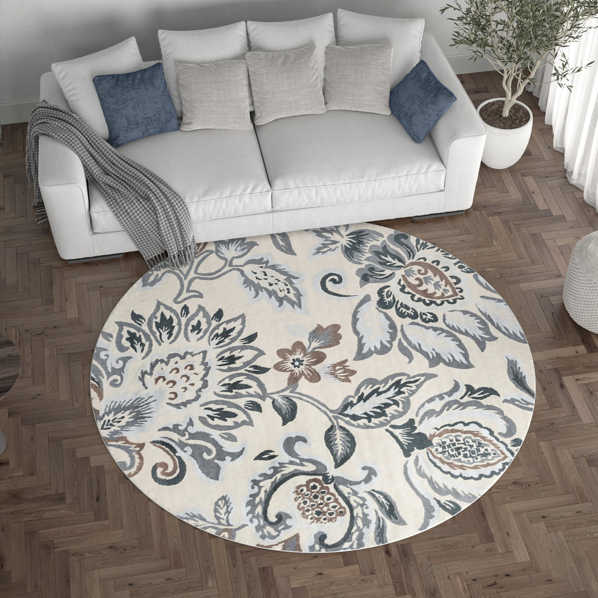 6ft Round Cream Area Rug M252