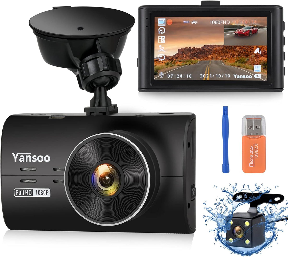1080P FHD Front and Rear Dash Cam with Night Vision P391