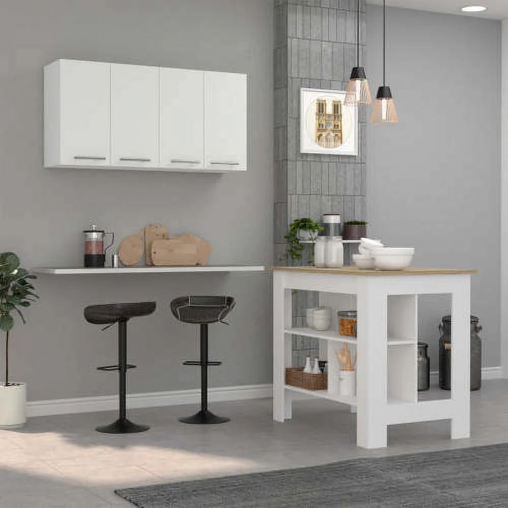 5-Shelf 4-Door 2-Piece Kitchen Set White and Light Oak E764352