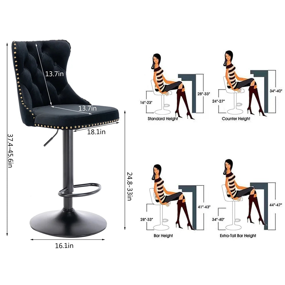 Velvet Button Tufted Swivel Bar Stools Set of 4 B223