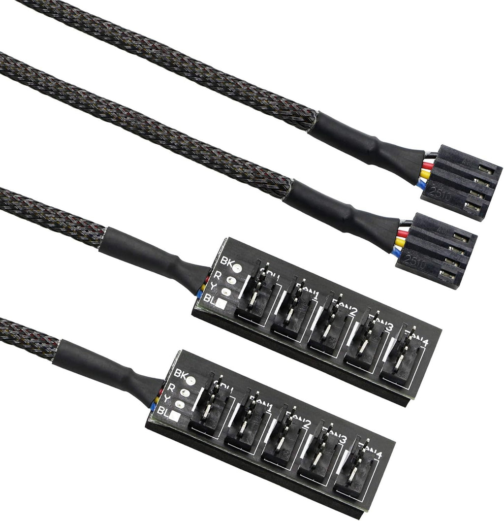 4 Pin PWM Fan Hub Splitter Power Supply Cable 1 to 5 Way PC CPU Cooling Case Fan Power Extension Cable for ATX Computer Case 4-Pin & 3-Pin Cooling Fans 14.8inch 2-Pack J98760