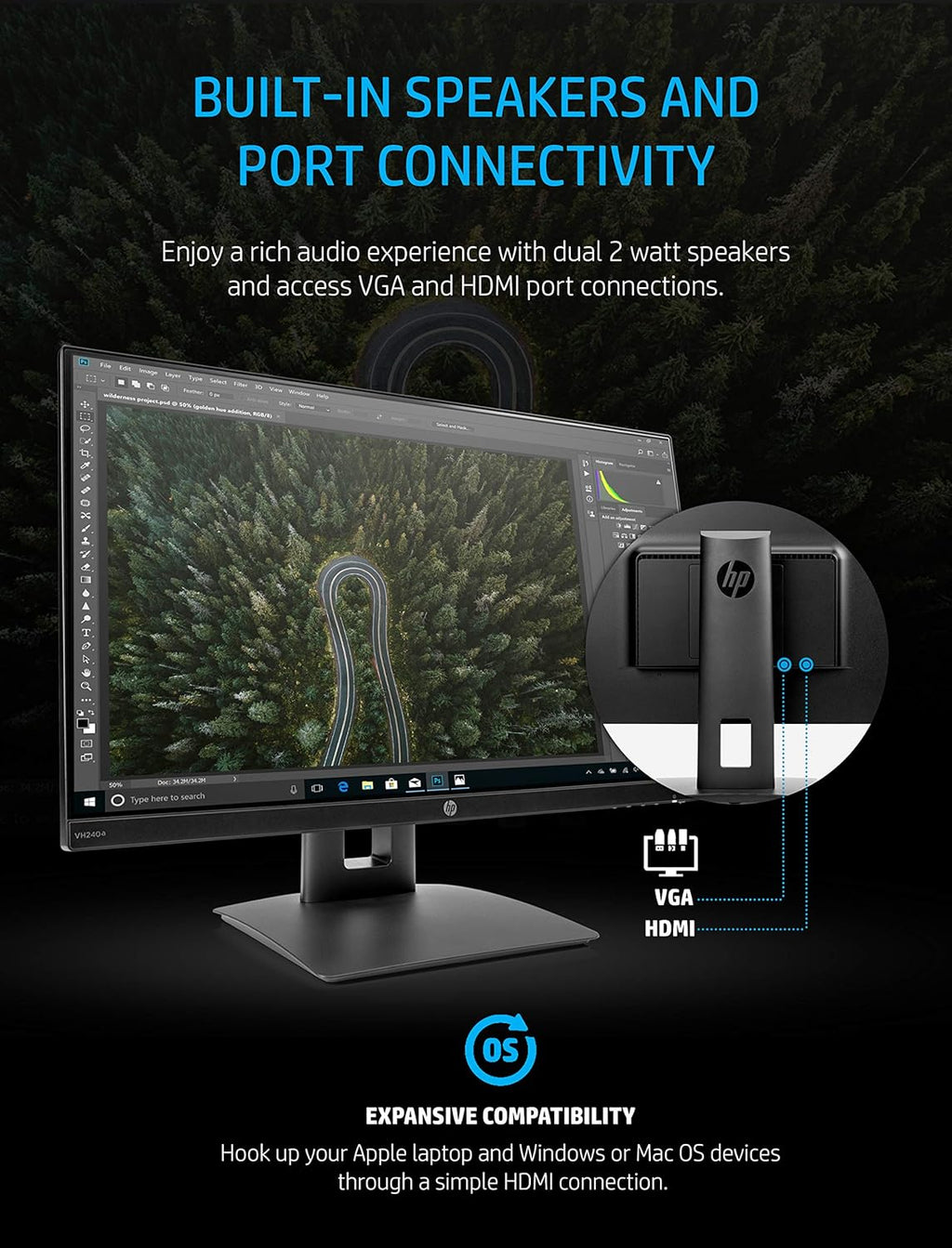 23.8-Inch Full HD 1080p IPS LED Monitor with Built-In Speakers and VESA Mounting, Black Y11522
