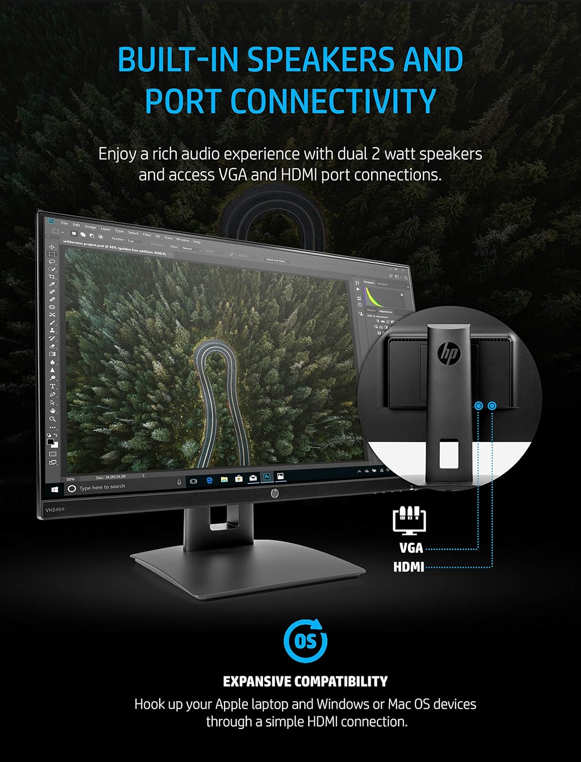 23.8-Inch Full HD 1080p IPS LED Monitor with Built-In Speakers and VESA Mounting, Black Y11522
