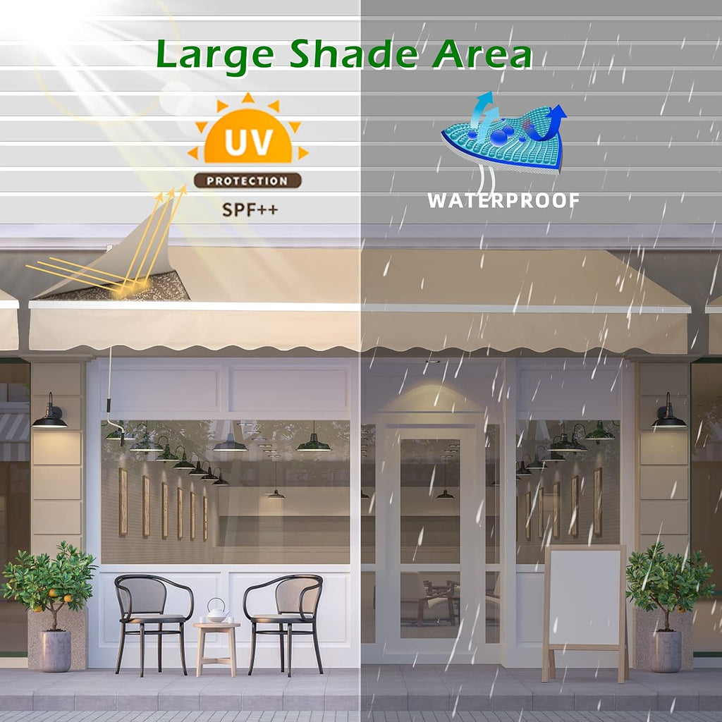 8.2'×6.5' Retractable Patio Awning with Manual Crank Handle, Beige G2123