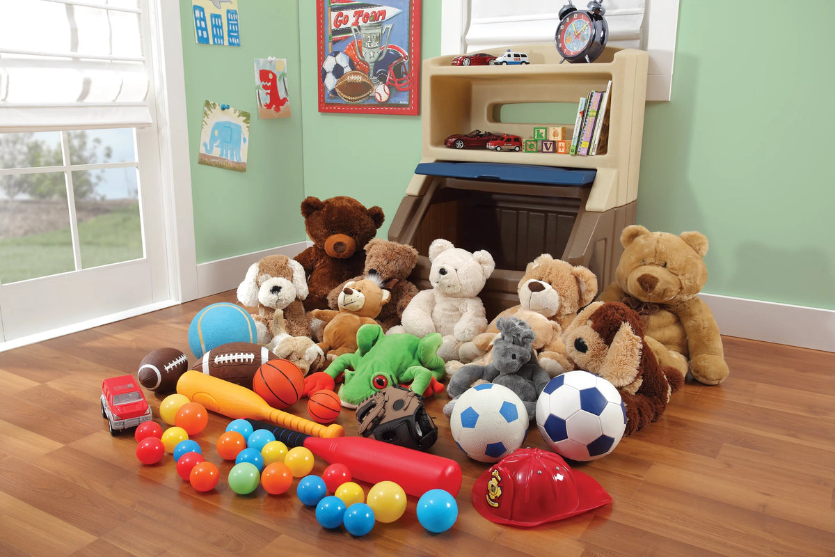 Brown and Blue 38" Tall Plastic Toddler Bookcase and Toy Storage A697523
