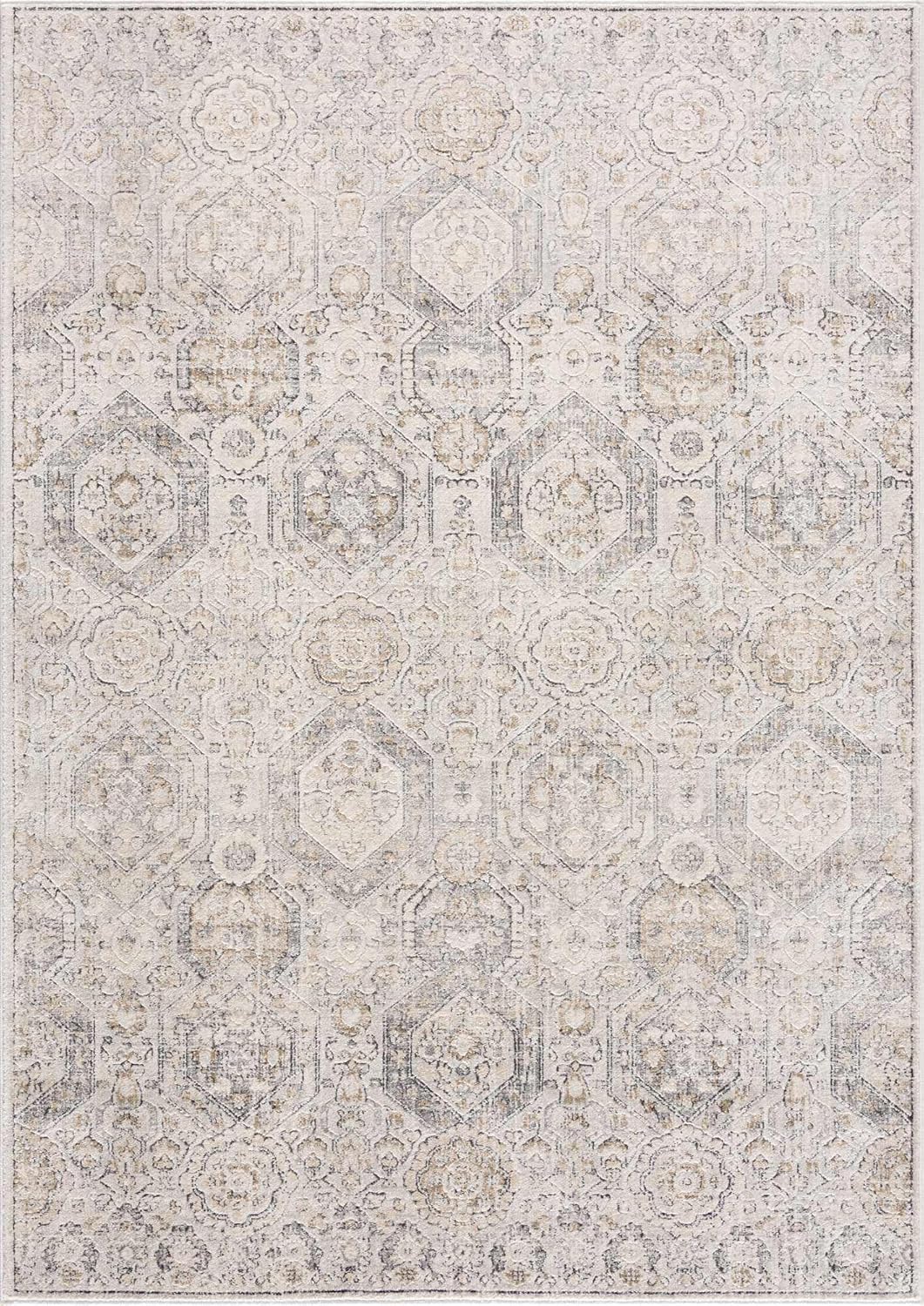 Beige Gray Brown Cream 6'7" x 9' Area Rug Z4861