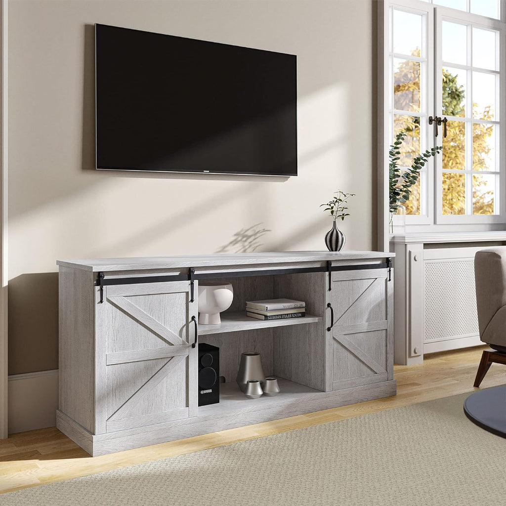 52 Inch TV Stand with Sliding Barn Door and Storage Cabinets Y50957