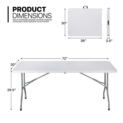 11-Piece 6 Ft Folding Dining Table with Chairs Set, White H6407