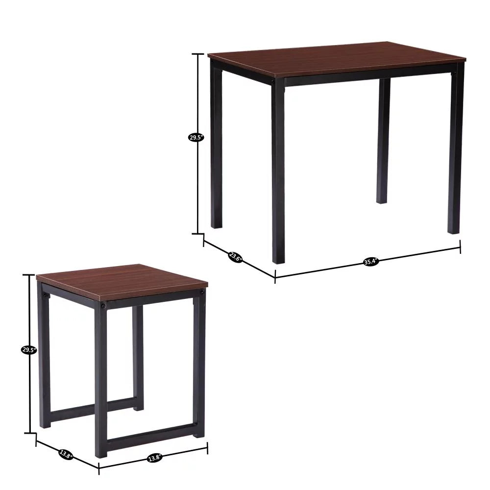 3 Piece Walnut Dining Table with Two Stools X225935