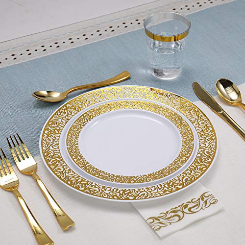 350 Ct Gold Plastic Dinnerware Set L73372