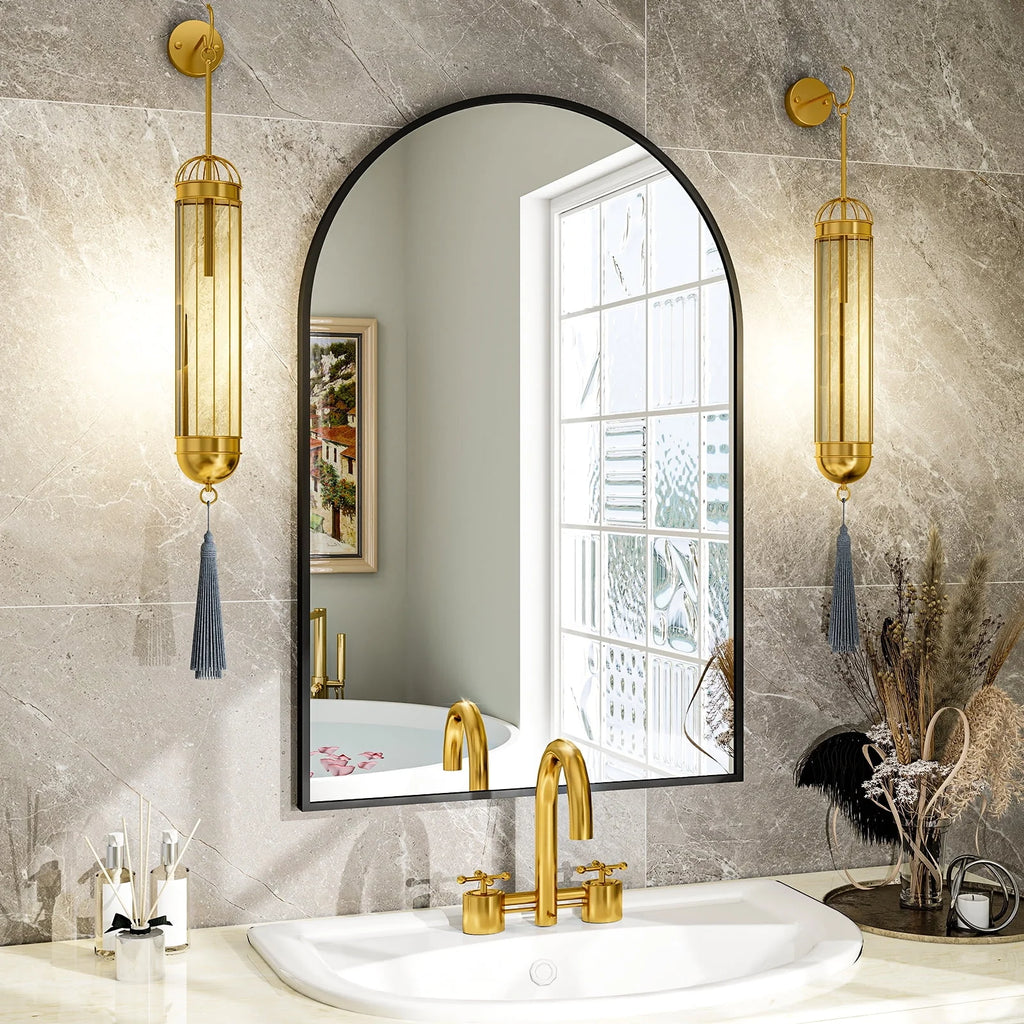 Wall Mounted Mirror, 20 x 30 Arch Gold M16241